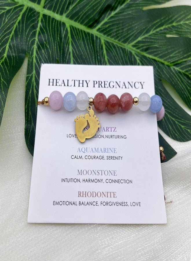 PINCHUAN Healthy Pregnancy Gifts Healing Crystals Pregnancy Bracelet Healthy Pregnancy Bracelet New Mama Bracelets Pregnant Mom Gifts Pregnancy Gift for Expecting Mom Mothers Day-Gold - Image 3